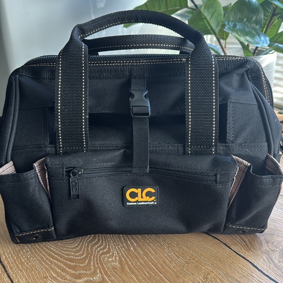CLC Custom Leathercraft Canvas Work Tool Bag Makeup Tote 14 Pocket 12’ Black Tan - Picture 2 of 9